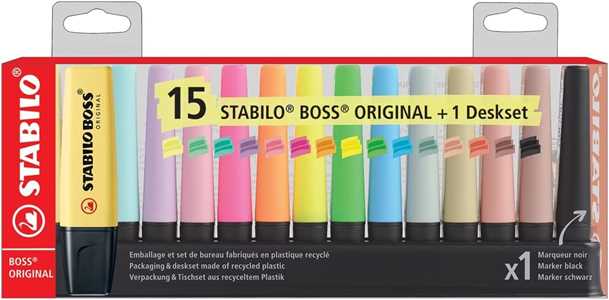 Evidenziatore - STABILO BOSS ORIGINAL Desk-Set - 15 Colori assort...