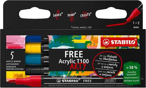 Marker acrilico - STABILO FREE Acrylic - T100 Punta rotonda 1-2mm...