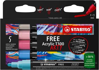 Marker acrilico - STABILO FREE Acrylic - T300 Punta rotonda 2-3mm - Candy Edition - Astuccio da 5 - Colori assortiti  STABILO 2025 | Libraccio.it