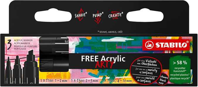 Marker acrilico - STABILO FREE Acrylic - Pack da 3 - 1x T100, T3...