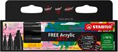 Marker acrilico - STABILO FREE Acrylic - Pack  da 3 - 1x T100, T300, T800C - con 3 punte diverse - Nero
