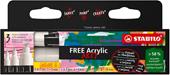 Marker acrilico - STABILO FREE Acrylic - Pack  da 3 - 1x T100, T300, T800C - con 3 punte diverse - Bianco