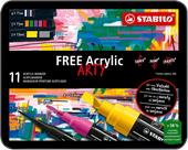 Marker acrilico - STABILO FREE Acrylic Starter Set - Pack da 11 - 4x T100, 5x T300, 2x T800C - Colori assortiti
