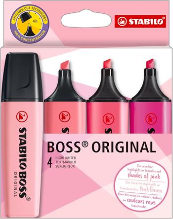 Evidenziatore - STABILO BOSS ORIGINAL - Shades of Pink - Astuccio da 4 - Colori assortiti  STABILO 2024 | Libraccio.it