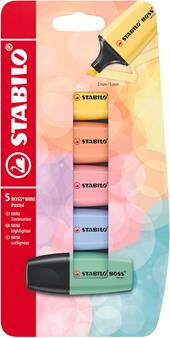 Evidenziatore - STABILO BOSS MINI Pastel - Pack da 5 - Colori assortiti