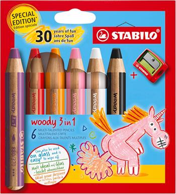 Matita colorata Multi-Funzione - STABILO woody 3 in 1 - 30 Years Edition - Unicorno - Astuccio da 6 - con Temperino  STABILO 2025 | Libraccio.it