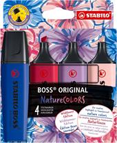 Evidenziatore - STABILO BOSS ORIGINAL NatureCOLORS Wildflower - Astuccio da 4 - Cipria/Blu elettrico/Giglio Viola/Borgogna