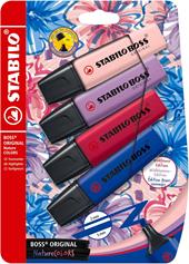 Evidenziatore - STABILO BOSS ORIGINAL NatureCOLORS Wildflower - Pack da 4 - Cipria/Blu elettrico/Giglio Viola/Borgogna
