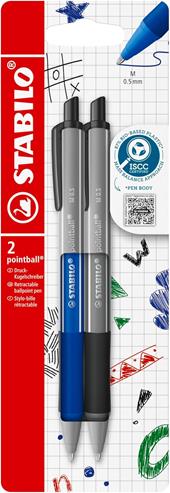 Penna a sfera Ecosostenibile - STABILO pointball colorful - Pack da 2 - Blu/Nero