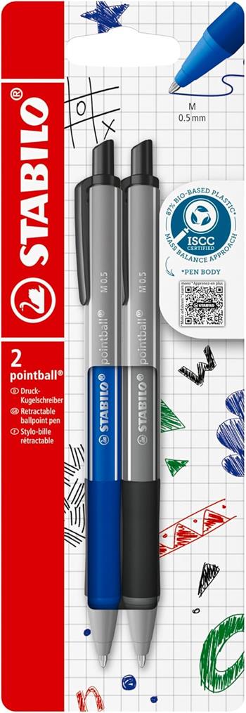 Penna a sfera Ecosostenibile - STABILO pointball colorful - Pack da 2 - Blu/Nero  STABILO 2025 | Libraccio.it