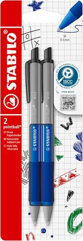Penna a sfera Ecosostenibile - STABILO pointball colorful - Pack da 2 - Blu