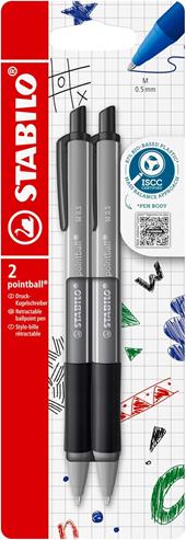 Penna a sfera Ecosostenibile - STABILO pointball colorful - Pack da 2 - Nero