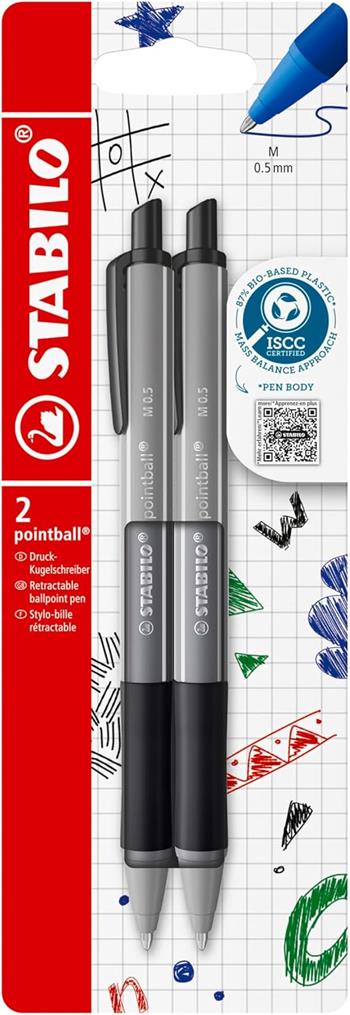 Penna a sfera Ecosostenibile - STABILO pointball colorful - Pack da 2 - Nero  STABILO 2025 | Libraccio.it