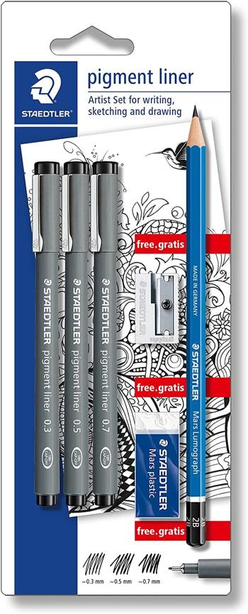 Pennarelli fineliner Staedlter Pigment liner. Confezione 3 pennerelli a tratti assortiti  Staedtler 2017 | Libraccio.it