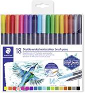 Astuccio da 36 colori con penne a due punte: a pennello e fine. acquerellabili