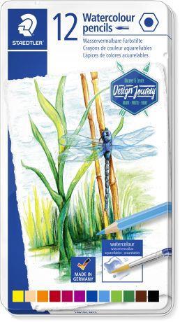 Astuccio in metallo, appendibile, con 12 matite colorate acquerellabili esagonali in colori assortiti linea Design Journey  Staedtler 2023 | Libraccio.it