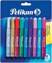 Colla glitter Pelikan 5ml. Confezione da 9 pezzi. Colori assortiti
