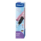 Penna stilografica Pelikan Twist. Pennino M acciaio, rosa metallizzato e cartuccia Blu Royal inclusa