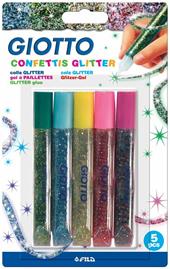 Colla Glitter Giotto Decor Confetti. Confezione 5 colori assortiti