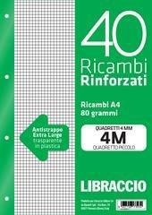 Ricambi rinforzati Libraccio 40 fogli. Quadretti piccoli 4 mm