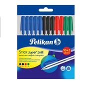 Penna a sfera Pelikan Stick Supersoft con inchiostro superscorrevole. Confezione 12 pezzi (10+2 omaggio)
