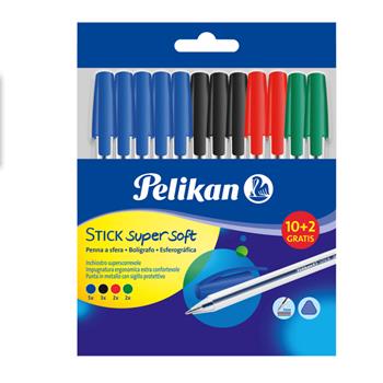 Penna a sfera Pelikan Stick Supersoft con inchiostro superscorrevole. Confezione 12 pezzi (10+2 omaggio)  Pelikan 2019 | Libraccio.it