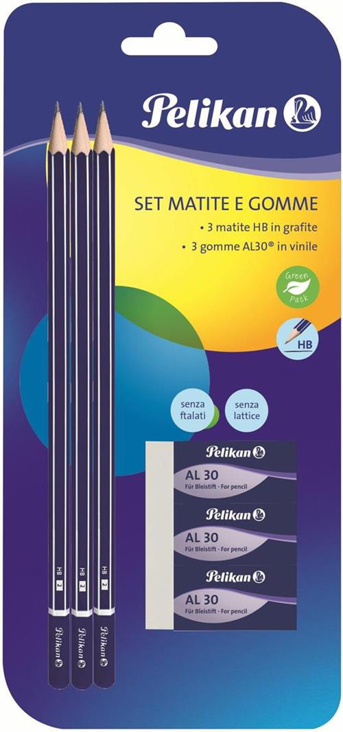 Kit scuola Pelikan. Con 3 matite grafite HB e 3 gomma AL30 Pelikan 2020