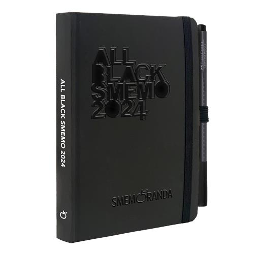 Agenda All Black Smemo 2024, Giornaliera 12 mesi, 12 x 16,5 cm