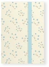 Quaderno brossurato piccolo a righe. Clip azzurra con rombi