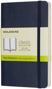 Taccuino Moleskine pocket a pagine bianche copertina morbida blu....