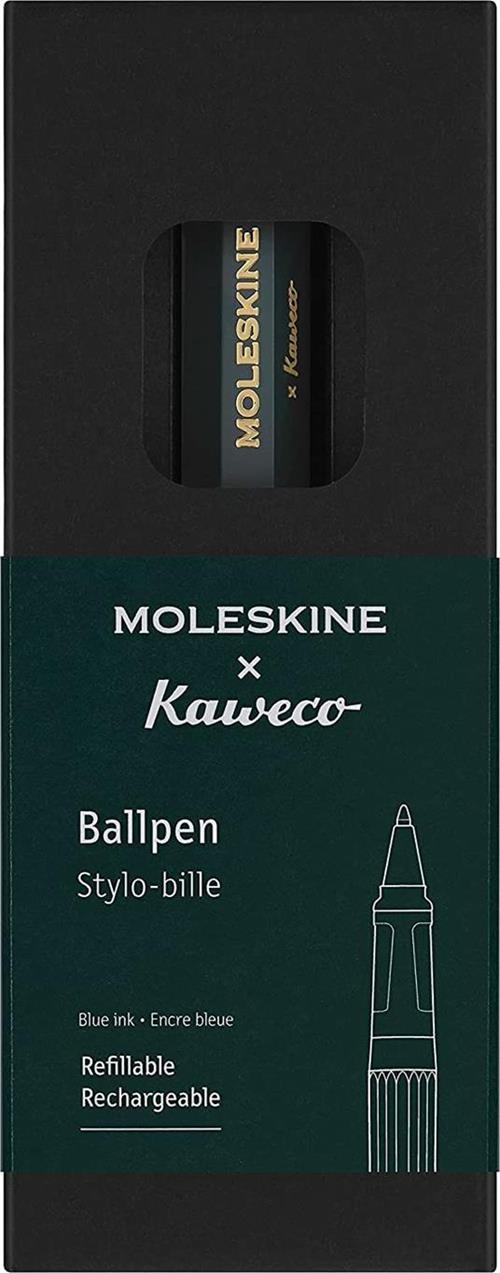 Moleskine X Kaweco Pluma Estilográfica Y Bolígrafo Recargable - Set Negro Con Plumilla Dorada M, Recarga 1.0mm Y 6 Cartuchos Azules
