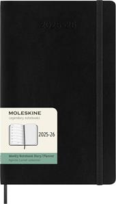 Agenda settimanale Moleskine 2025-26, con spazio per note 18 mesi, Large, Copertina morbida, Nero - Large 13x21