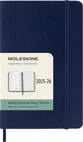 Agenda settimanale Moleskine 2025-26, con spazio per note 18 mesi, Pocket, Copertina morbida, Blu zaffiro - Pocket 9x14