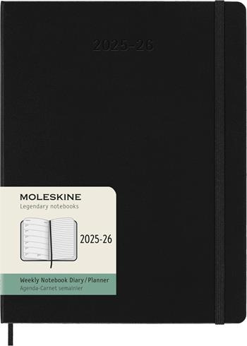 Agenda settimanale Moleskine 2025-26, con spazio per note 18 mesi, XL, Copertina rigida, Nero - XL 19x25  Moleskine 2025 | Libraccio.it