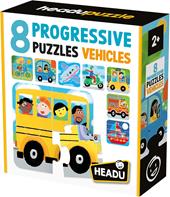 HEADU - 8 Progressive Puzzle Vehicles Puzzle Educativo per Bambini dai 2 ai 4 anni, Made in Italy | IT60957