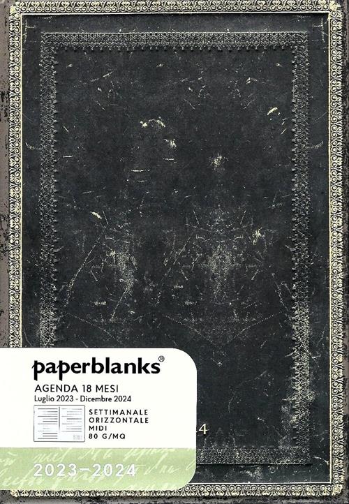 Agenda Paperblanks 2023-2024, 18 mesi, Midi, Orizzontale, Collezione Antica  Pelle, Arabica - 13 x 18 cm