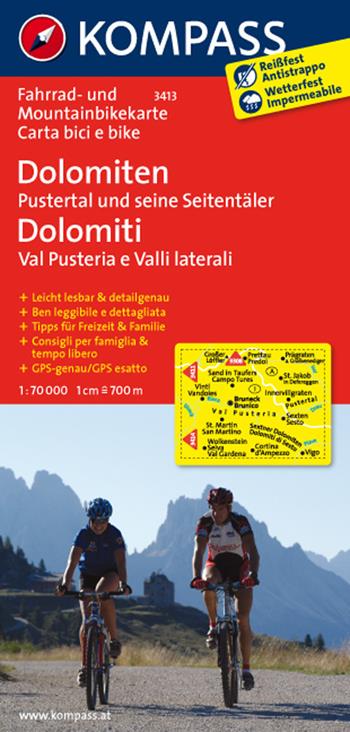 Carta cicloturistica n. 3413. Val Pusteria, Dolomiti di Sesto 1:70.000  - Libro Kompass 2011 | Libraccio.it