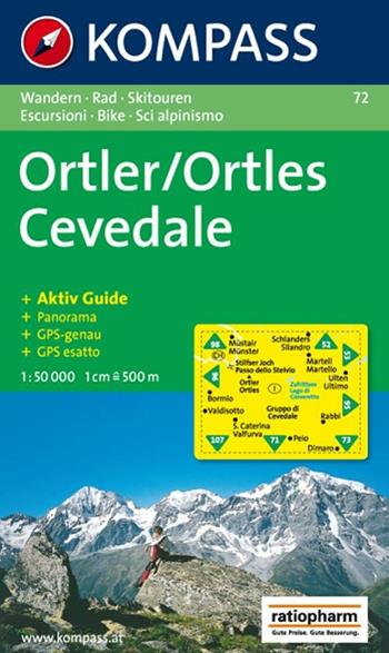 Wanderkarte n. 72. Ortles-Cevedale  - Libro Kompass 2015 | Libraccio.it