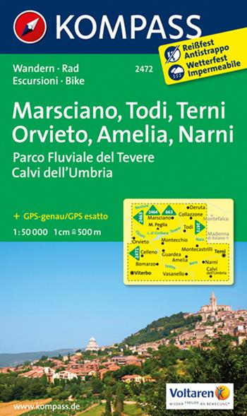 Carta escursionistica n. 2472 - Marsciano, Todi, Terni, Amelia, Narni, 1:50.000  - Libro Kompass 2013 | Libraccio.it