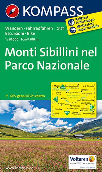 Carta escursionistica n. 2474. Monti Sibillini nel parco nazionale 1:50.000  - Libro Kompass 2014 | Libraccio.it