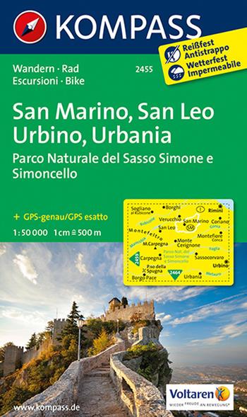 Carta escursionistica n. 2455 - San Marino, San Leo, Urbino, Urbania, 1:50.000  - Libro Kompass 2013 | Libraccio.it