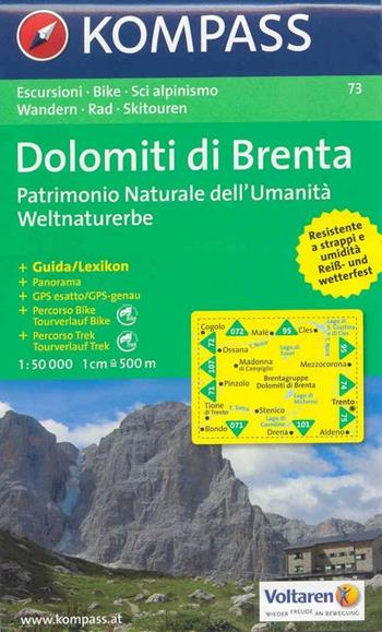 Carta escursionistica n. 73. Trentino, Veneto. Gruppo di Brenta 1:50.000  - Libro Kompass 2016 | Libraccio.it