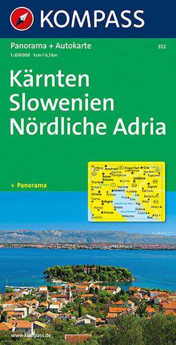 Carta stradale e panoramica n. 352. Kärnten, Slowenien, Nördliche Adria-Carinzia, Slovenia, Adria Nord 1:650.000  - Libro Kompass 2013 | Libraccio.it