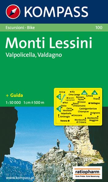 Carta escursionistica n. 100. Trentino, Veneto. Monti Lessini, Gruppo della Carega, Recoaro Terme 1:50000  - Libro Kompass 2013 | Libraccio.it
