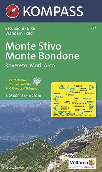 Carta escursionistica n. 687. Trentino, Veneto. Monte Stivo, Monte Bo ndone, Rovereto, Mori, Arco 1:25.000. Adatto a GPS. Digital map. DVD-ROM  - Libro Kompass 2015 | Libraccio.it