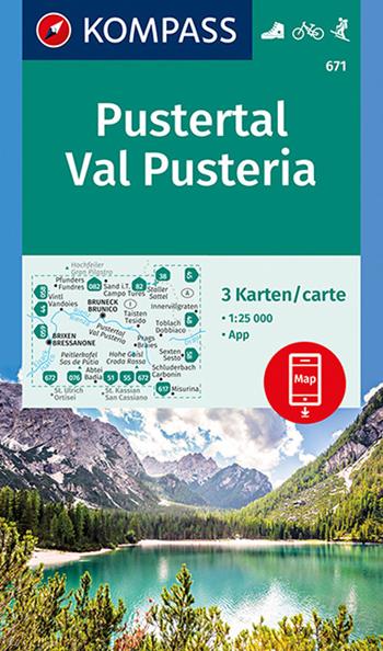 Carta escursionistica n. 671. Val Pusteria - Pustertal 1:25.000 (set di 3 carte)  - Libro Kompass 2019 | Libraccio.it