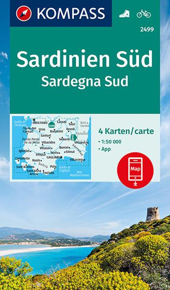Carta escursionistica n. 2499. Sardegna Sud 1:50.000 (set di 4 carte) Ediz. italiana e tedesca  - Libro Kompass 2019 | Libraccio.it
