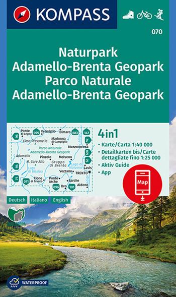 Carta escursionistica n. 070. Parco Naturale Adamello, Brenta 1:40.000. Ediz. italiana, tedesca e inglese  - Libro Kompass 2018 | Libraccio.it