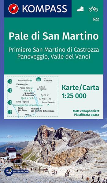 Carta escursionistica n. 622. Pale di San Martino, Primiero San Martino di Castrozza 1:25.000  - Libro Kompass 2018 | Libraccio.it