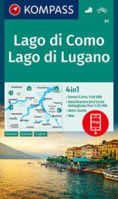 Carta escursionistica n. 91. Lago di Como, Lago di Lugano, 1:50.000. Ediz. italiana, tedesca e inglese